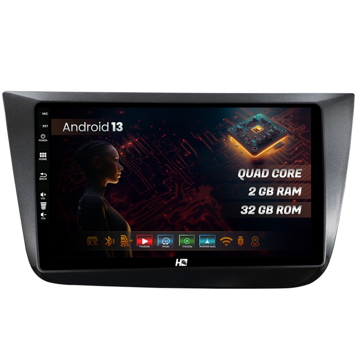 Navigatie HUB64 Seat Altea, Toledo (2005-2012), 2GB RAM, Android 13, GPS, Wi-FI, Carplay, Android Auto, USB, Bluetooth, Radio, Waze, Touchscreen, 9 inch