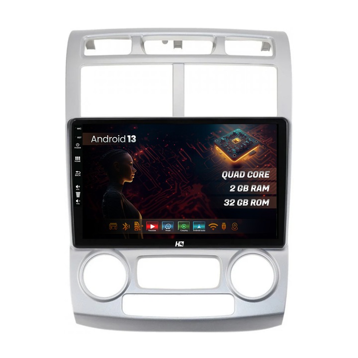 Navigatie HUB64 Kia Sportage (2005-2010) M, AC, 2GB RAM, Android 13, GPS, Wi-FI, Carplay, Android Auto, USB, Bluetooth, Radio, Waze, Touchscreen, 9 inch