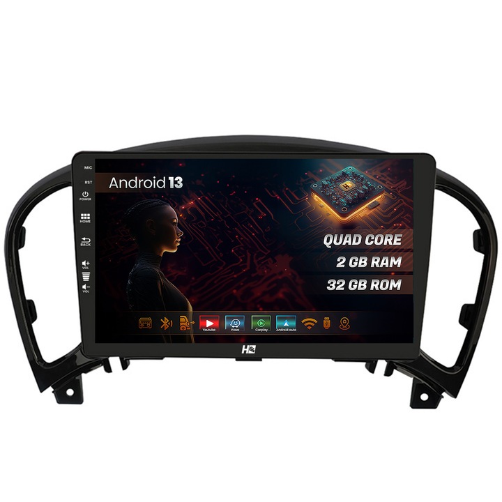 Navigatie HUB64 Nissan Juke (2010-2015), 2GB RAM, Android 13, GPS, Wi-FI, Carplay, Android Auto, USB, Bluetooth, Radio, Waze, Touchscreen, 9 inch