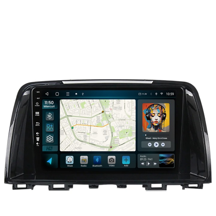 Navigatie HUB64 Mazda 6 (2012-2017), 6GB RAM, Android 13, Octacore, Slot Sim 4G, DSP, GPS, Wi-FI, Carplay, Android Auto, USB, Bluetooth, Waze, Érintőképernyő, 9 hüvelyk