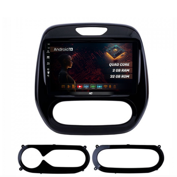 Navigatie HUB64 Renault Captur (2013-2019), 2GB RAM, Android 13, GPS, Wi-FI, Carplay, Android Auto, USB, Bluetooth, Radio, Waze, Touchscreen, 9 inch