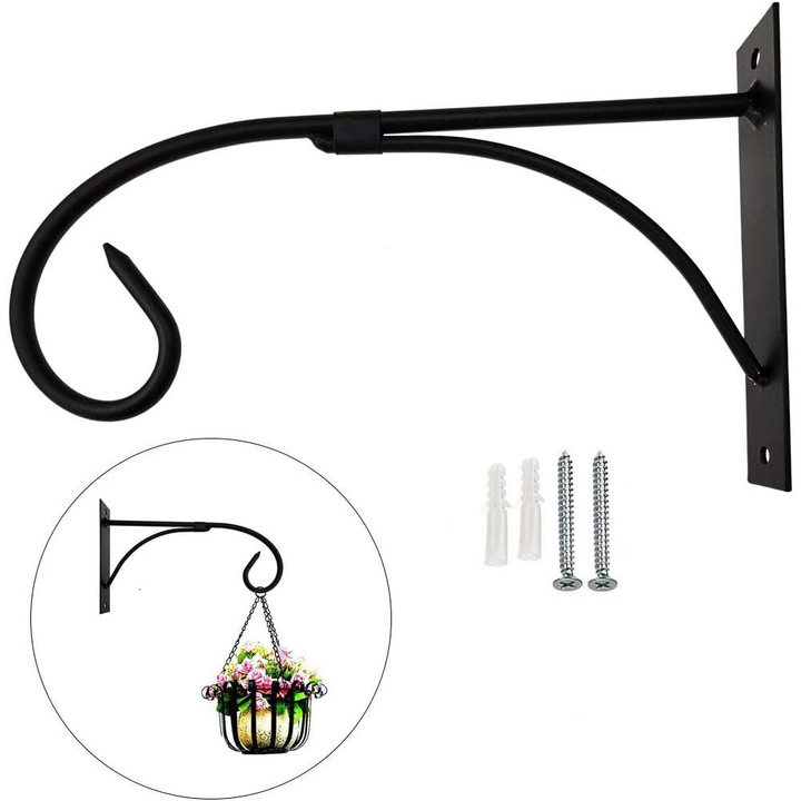 Fém fali kampó, Cozevdnt, 26x15,5x3 cm, fekete, edények akasztásához