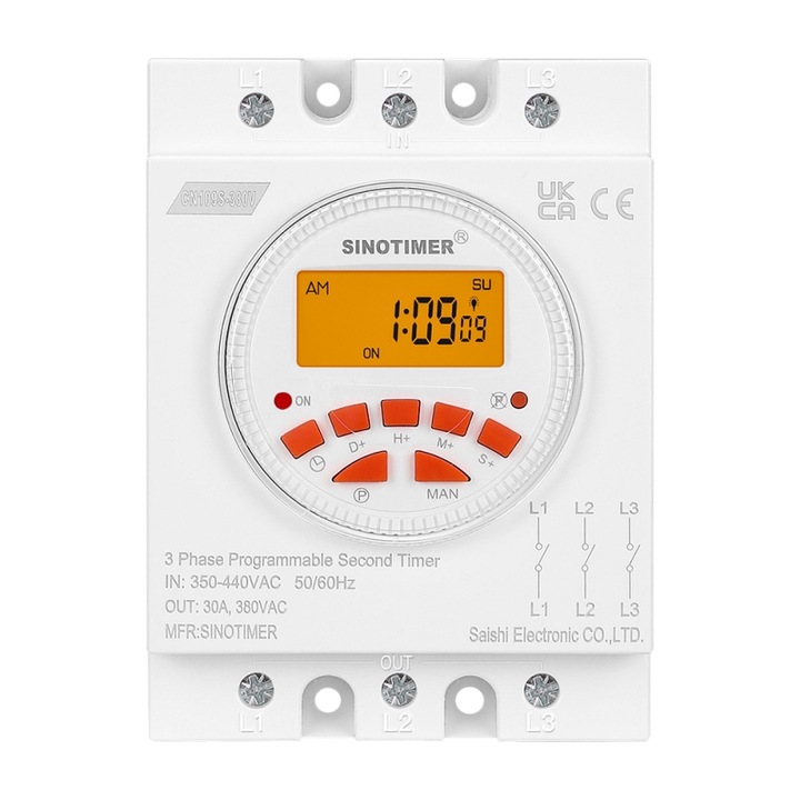 Temporizator trifazic, 380V 30A, Sinotimer, intrerupator, programabila, CN109S-380V-30A