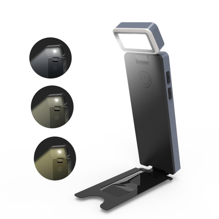 Преносима LED лампа за четене, 3 цвята, 5 нива на яркост, компактен дизайн, презареждаема, 48g