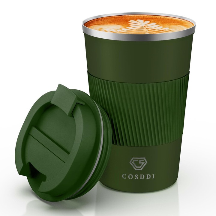 Cana termica din otel inoxidabil 12oz, cu capac etans, izolatie dublu perete, neagra