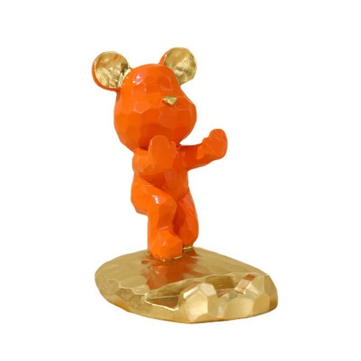 Suport telefon in forma de urs, decorarea biroului, rezistent la alunecare, rasina, portocaliu