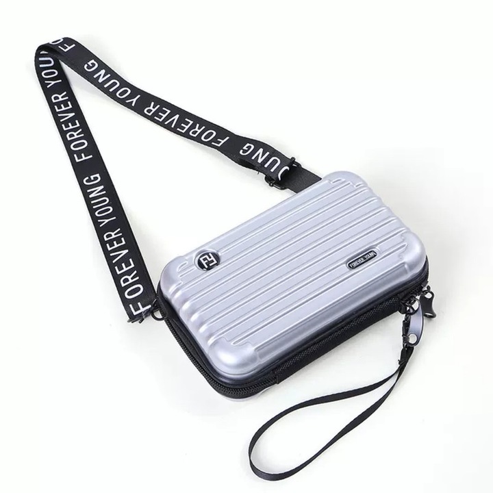 Geanta cosmetica de calatorie, PVC, impermeabila, 17x6x10cm, argintiu