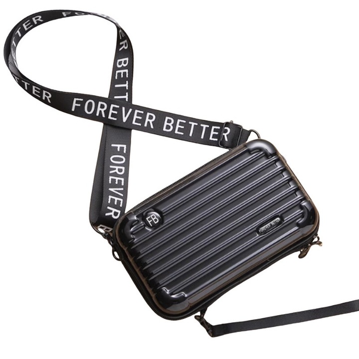 Geanta cosmetica de calatorie, PVC, neagra, 17x6x10cm, impermeabila, cu curea ajustabila