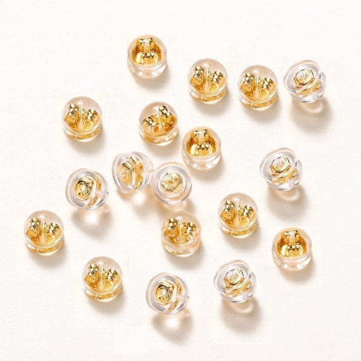 20 db fülbevaló dugó fémből, teljes fülbevalóhoz, csavaros fülbevalóhoz, hipoallergén szilikonból, DIY fülbevaló kiegészítők (arany)