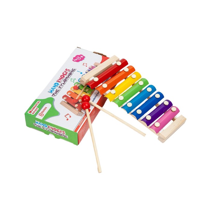 Montessori zenei xilofon gyerekeknek, PICCGROVE®, többszínű, fa és ABS, 24 x 12 cm, 8 hangjegy