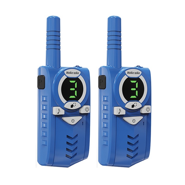 2 Walkie Talkie állomás gyerekeknek, NAXSIR, antenna és zseblámpa, nagy hatótávolságú, LED kijelző, újratölthető, kék