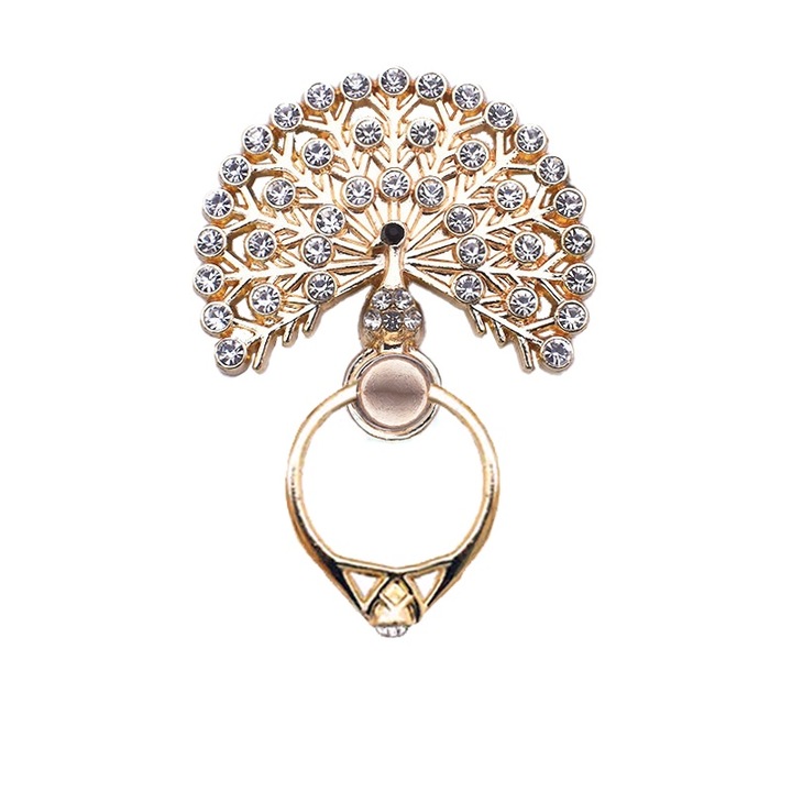 Csengős telefontartó páva pavéval és kristályokkal, fehér