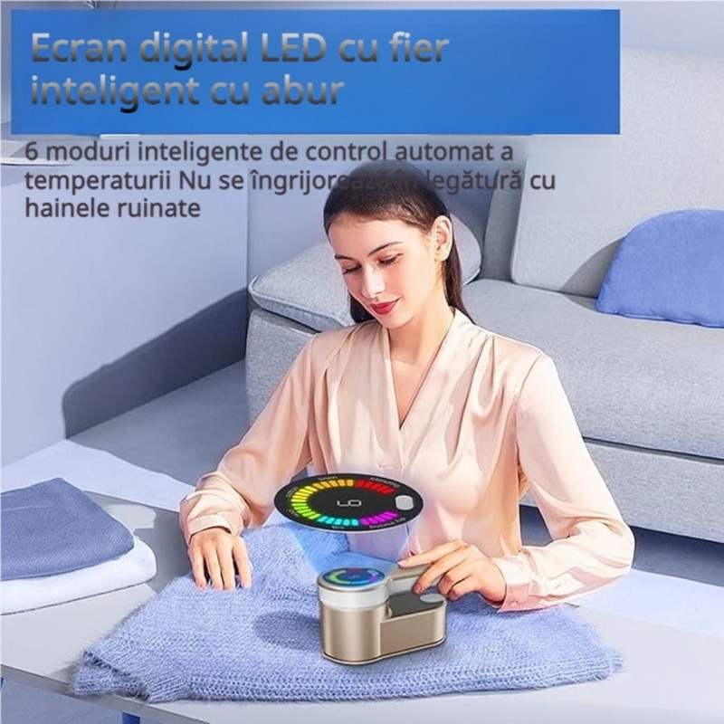 Fier de calcat portabil, 6 moduri, afisaj LED,1200W, rezervor 120ml, Potrivit pentru familii si calatorii, auriu