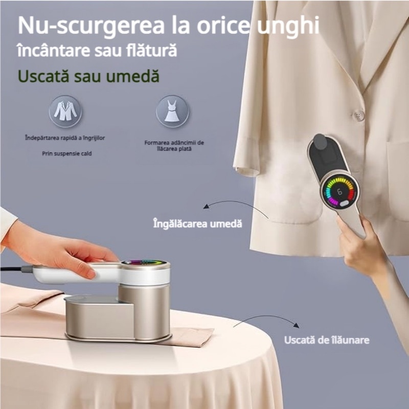 Fier de calcat portabil, 6 moduri, afisaj LED,1200W, rezervor 120ml, Potrivit pentru familii si calatorii, auriu