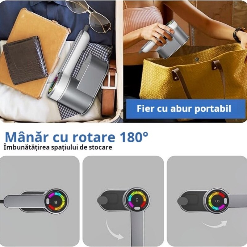 Fier de calcat portabil, 6 moduri, afisaj LED,1200W, rezervor 120ml, Potrivit pentru familii si calatorii, auriu