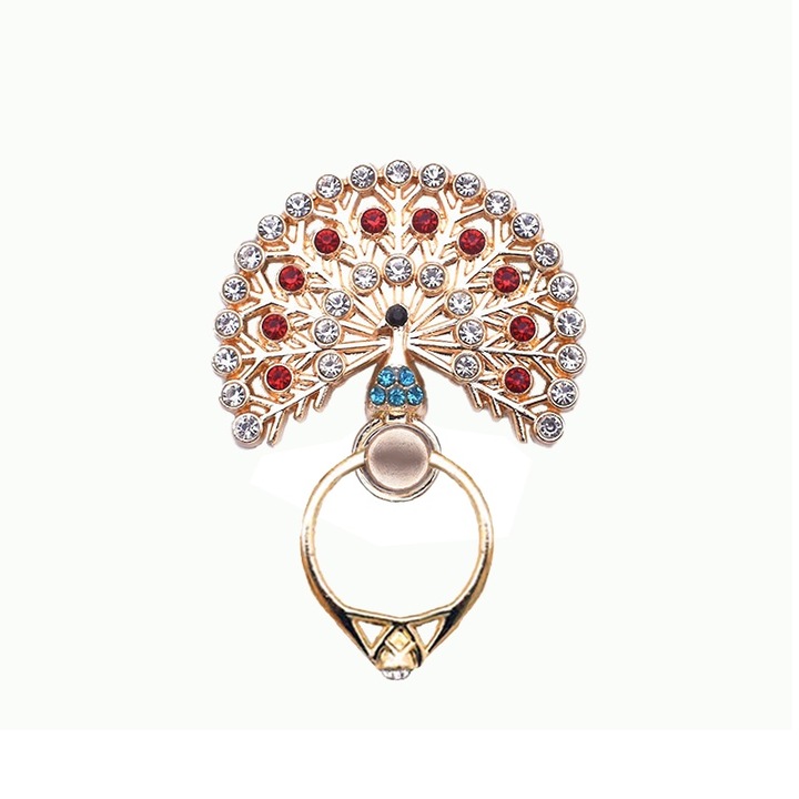 Telefontartó, páva dizájn kristályokkal, luxus fém, egyszer használatos, minden telefonnal kompatibilis