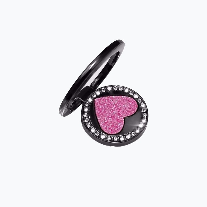 Telefontartó, 360-ban forgatható, szív modell, fekete/rózsaszín