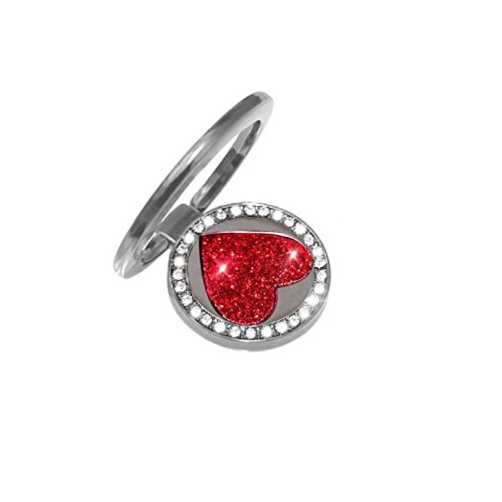 Telefontartó, 360°-os mobilgyűrű, szív modell, ezüst, minden telefonnal kompatibilis