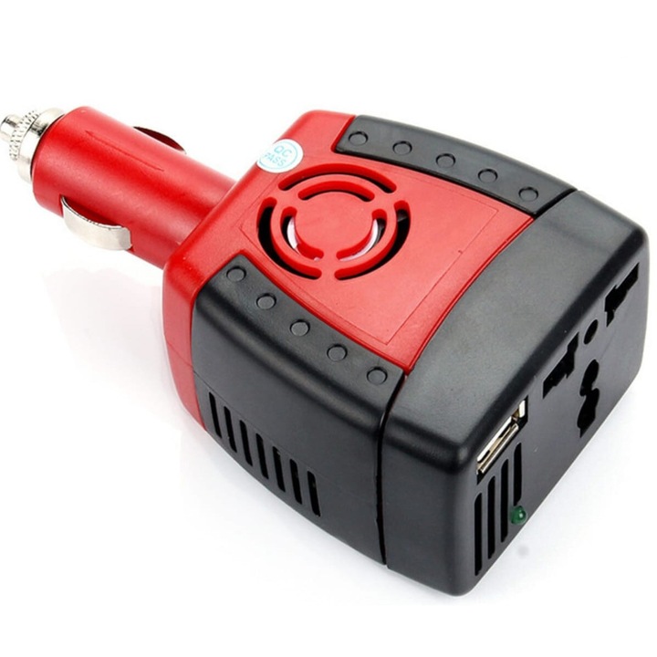 Инвертор на напрежението за кола 150 W, DC 12 V към AC 220 V, вентилатор за охлаждане, адаптер за щепсел EU/UK/USA/AU и USB 2.1 за захранване, телефон, електронни устройства AutoREY