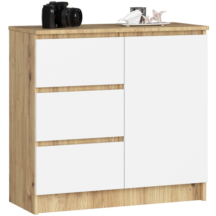 Скрин Akord Furniture Factory, 1 врата, 3 чекмеджета, ПДЧ, 77x80,4x35см, Кафяв/бял
