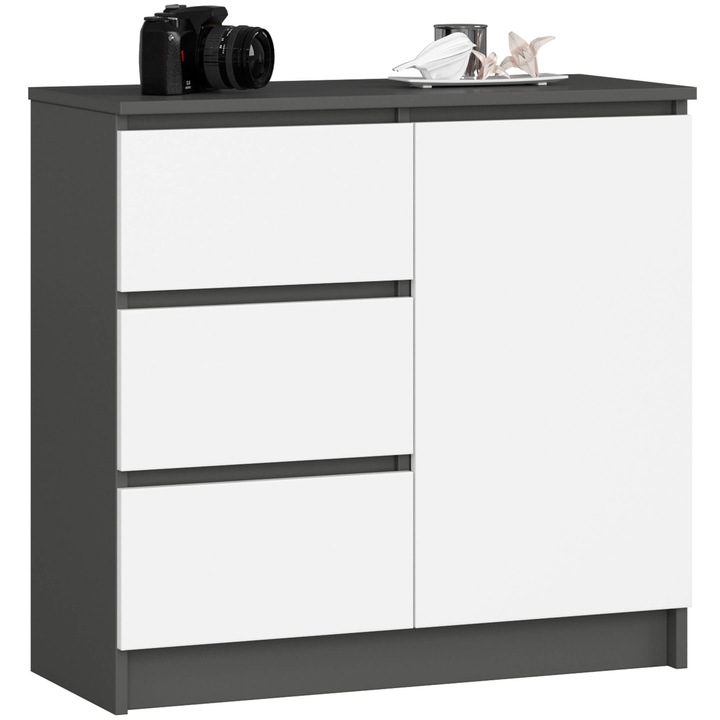 Скрин Akord Furniture Factory, 1 врата, 3 чекмеджета, ПДЧ, 77x80,4x35см, Сиво/бяло
