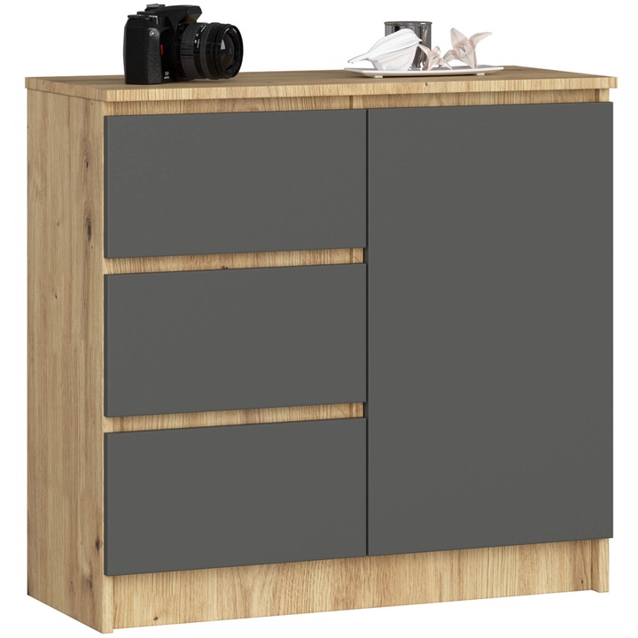 Скрин Akord Furniture Factory, 1 врата, 3 чекмеджета, ПДЧ, 77x80,4x35см, Кафяв/сив