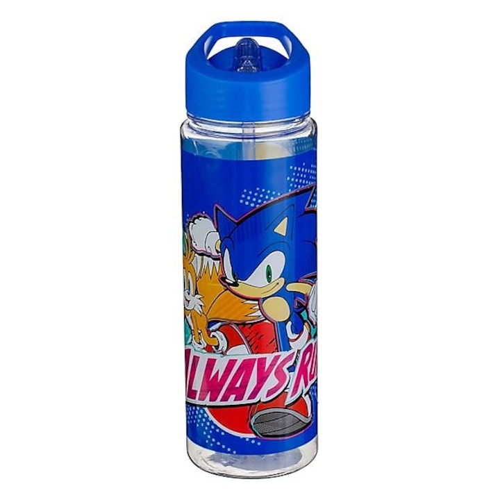 Детска бутилка за вода със сламка, ClickDeal®, модел Sonic, тъмно синя, 650мл