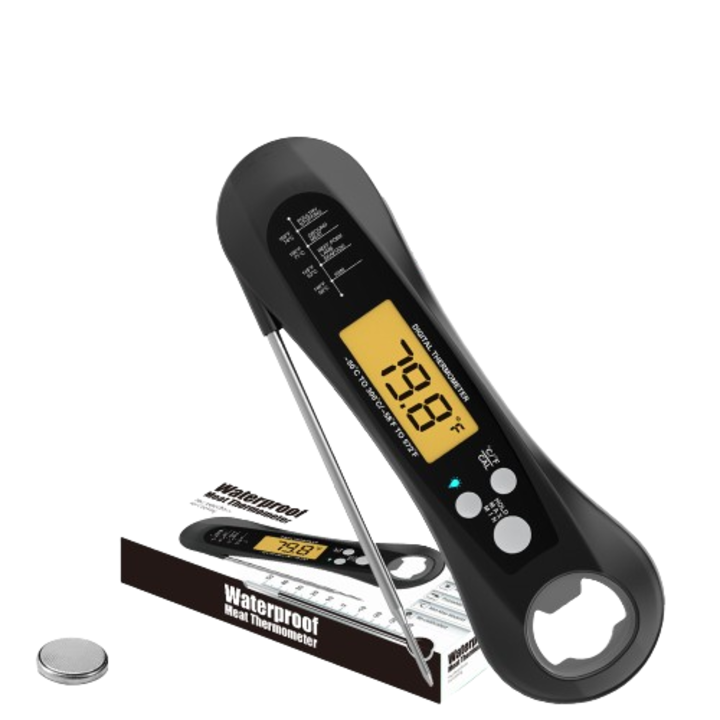 Termometru digital pentru carne, waterproof IP67, citire 2 secunde, negru