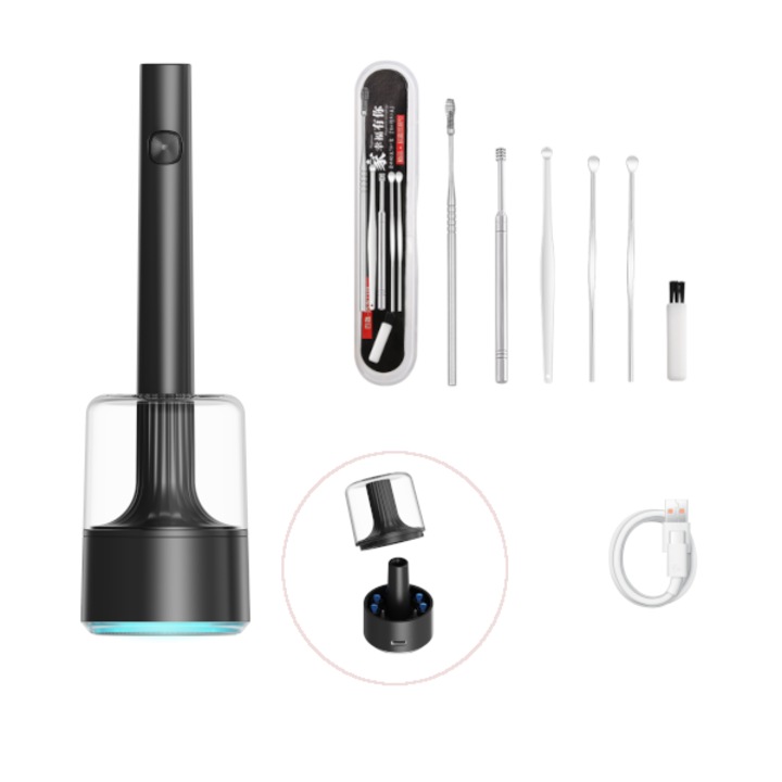 Kit de curatare a cerumenului, camera HD 1000W, iluminare LED, protectie IP67, 10 accesorii, negru