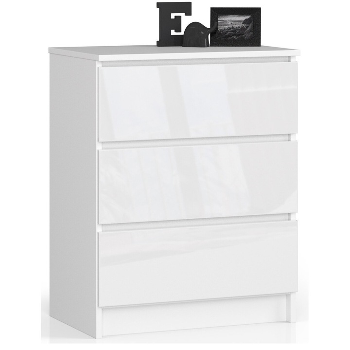 Comoda cu trei sertare GST - 60 cm - acrilic alb lucios