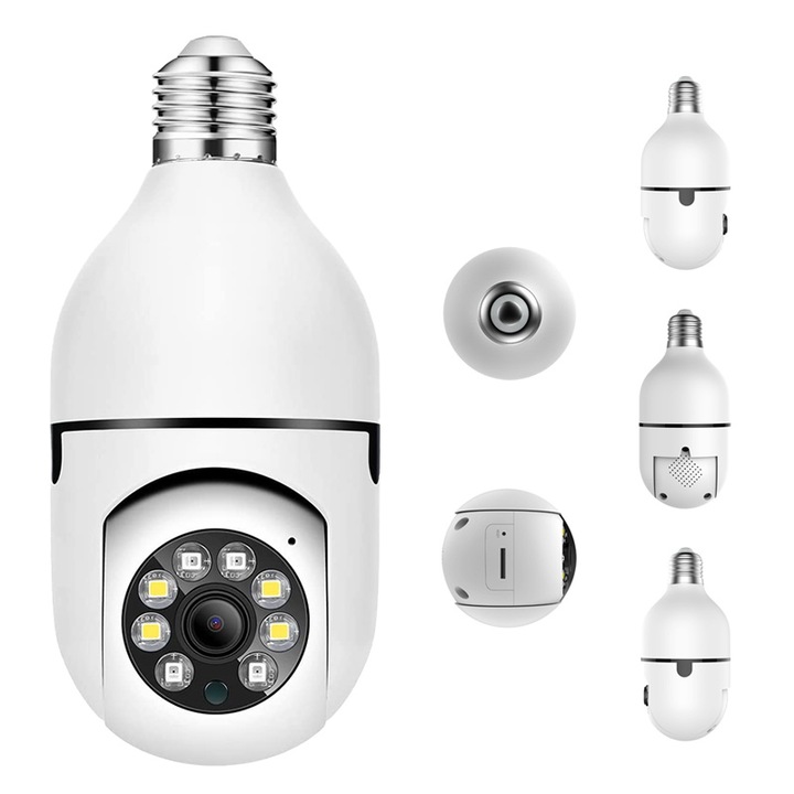 CCTV камера за видеонаблюдение WIFI Safe Pal, въртене, светещи светодиоди, сензор за движение, подобрено нощно виждане, чист двупосочен звук, бял