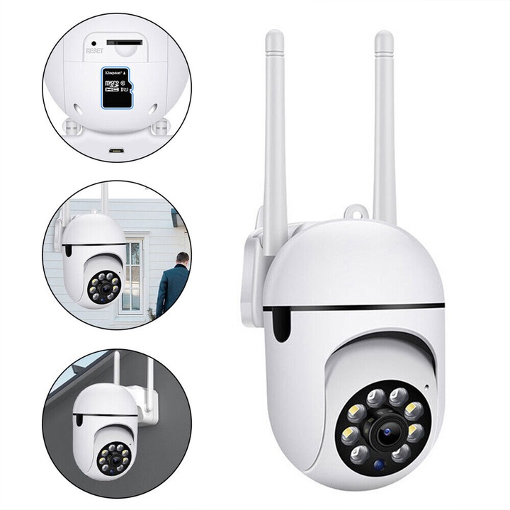CCTV камера за видеонаблюдение WIFI Safe Pal, въртене, светещи светодиоди, сензор за движение, подобрено нощно виждане, чист двупосочен звук，бял