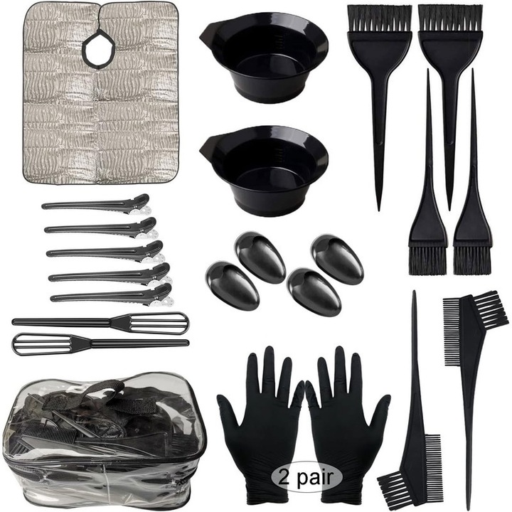 Kit complet de vopsea de par, Include bol pentru vopsea de par, Perie de vopsea de par, Pieptene pentru vopsea de par, Manusi PVC, VKK®