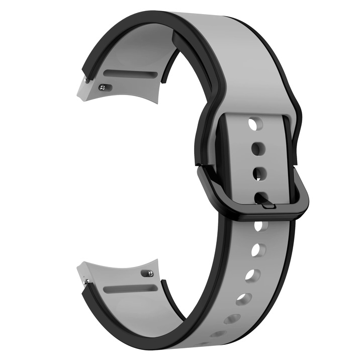 Curea Silicon MTP compatibila cu Samsung Galaxy Watch 4/5/6/7, 40/44/46mm, Quick Release, Gray Accente Negru