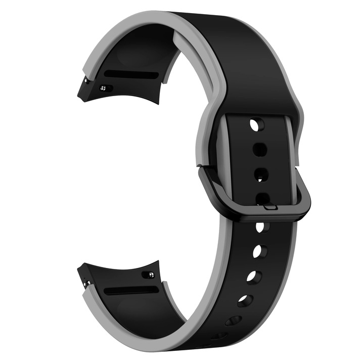 Curea Silicon MTP compatibila cu Samsung Galaxy Watch 4/5/6/7, 40/44/46mm, Quick Release, Negru Accente Gray