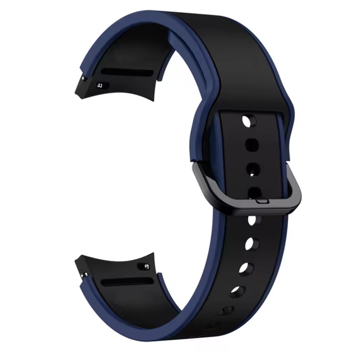 Curea Silicon MTP compatibila cu Samsung Galaxy Watch 4/5/6/7, 40/44/46mm, Quick Release, Negru Accente Midnight