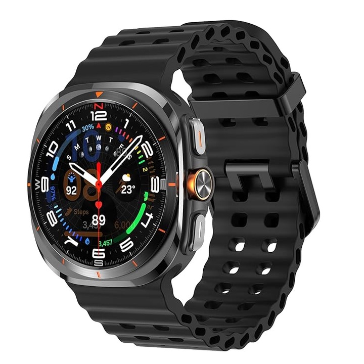 Curea Silicon MTP compatibila cu Samsung Galaxy Watch Ultra, 47mm, Catarama neagra, Quick Release, Negru