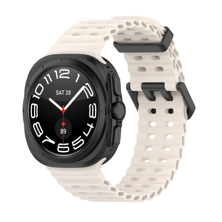 Curea Silicon MTP compatibila cu Samsung Galaxy Watch Ultra, 47mm, Catarama neagra, Quick Release, Starlight