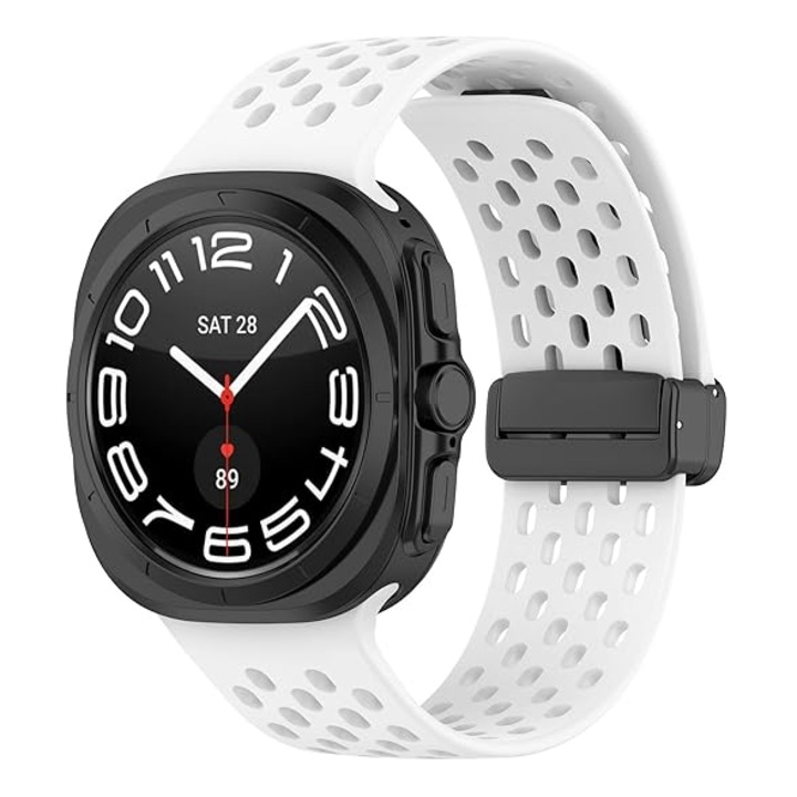 Curea Silicon MTP compatibila cu Samsung Galaxy Watch Ultra, 47mm, Inchidere magnetica, Quick Release, Alb