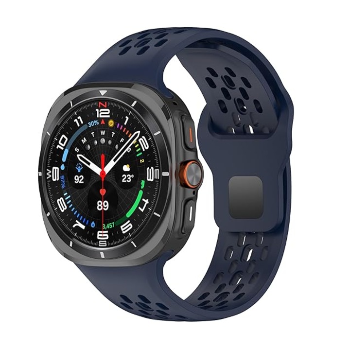 Curea Silicon MTP Sport Breathable compatibila cu Samsung Galaxy Watch Ultra, 47mm, Quick Release, Midnight