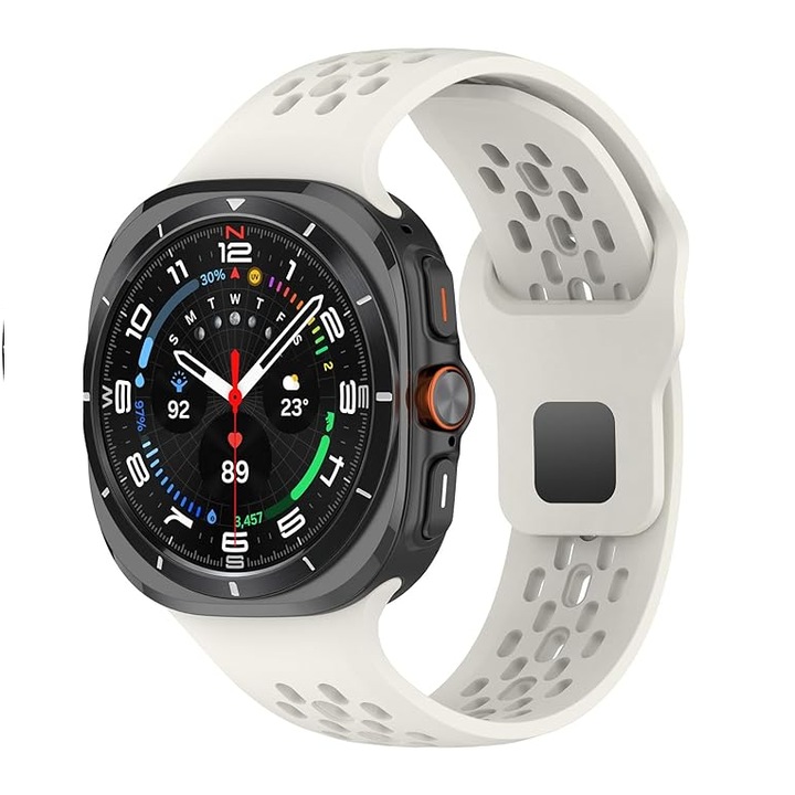 Curea Silicon MTP Sport Breathable compatibila cu Samsung Galaxy Watch Ultra, 47mm, Quick Release, Milk Tea