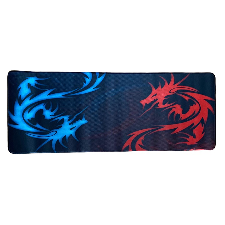 Mousepad format Deskmat pentru gaming, Blue and Red Dragons, 800 x 300 x 2 mm