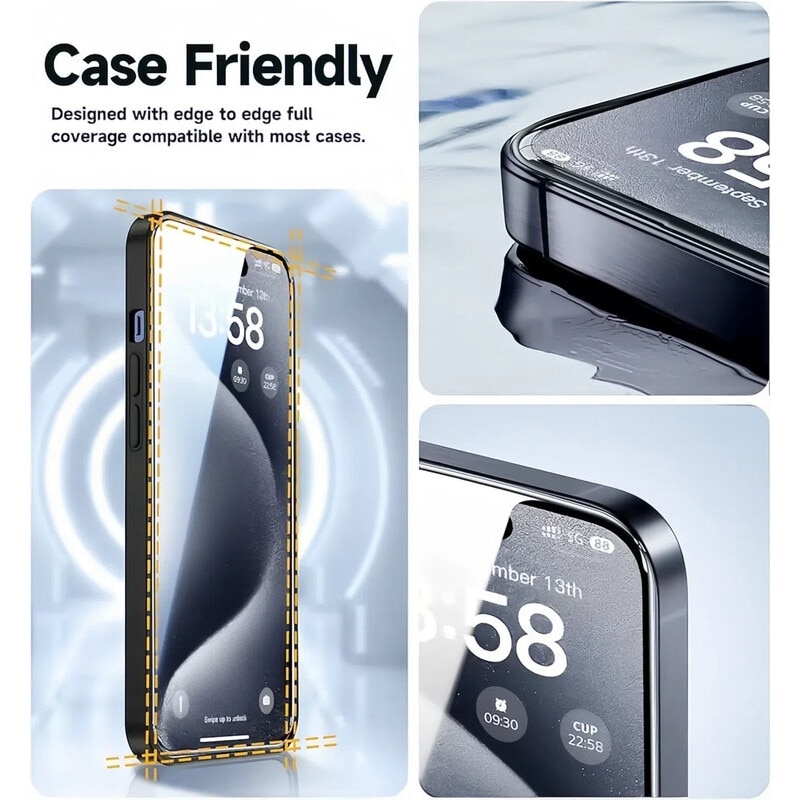 Folie de protectie privata pentru iPhone 15 Pro 6.1 inch, Eliminare automata a prafului, Montare simpla