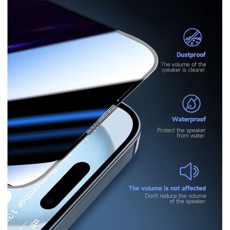 Folie de protectie privata pentru iPhone 15 Pro 6.1 inch, Eliminare automata a prafului, Montare simpla