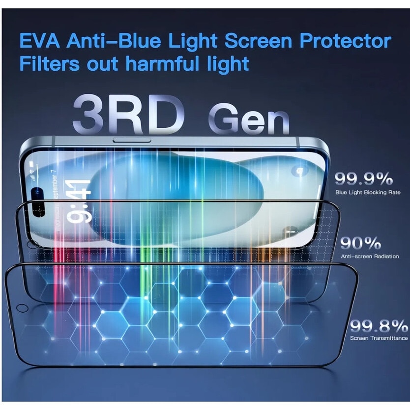 Folie de protectie anti-lumina albastra, rezistenta la zgarieturi 9H, instalare usoara, compatibila cu iPhone 15 Pro