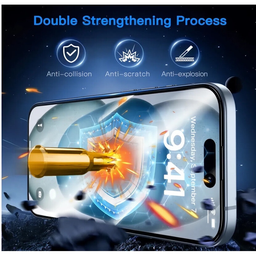 Folie de protectie anti-lumina albastra, rezistenta la zgarieturi 9H, instalare usoara, compatibila cu iPhone 15 Pro