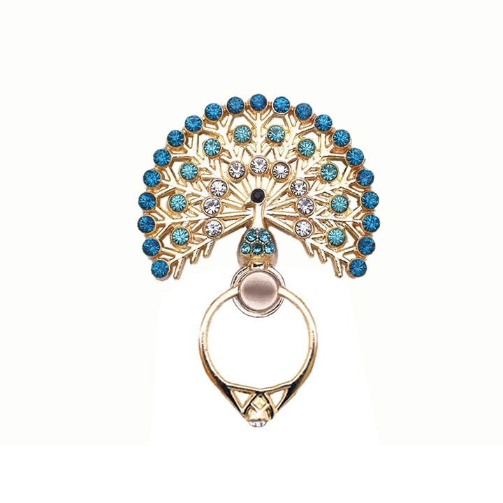 Telefontartó, páva dizájn kristályokkal, luxus fém, zöld