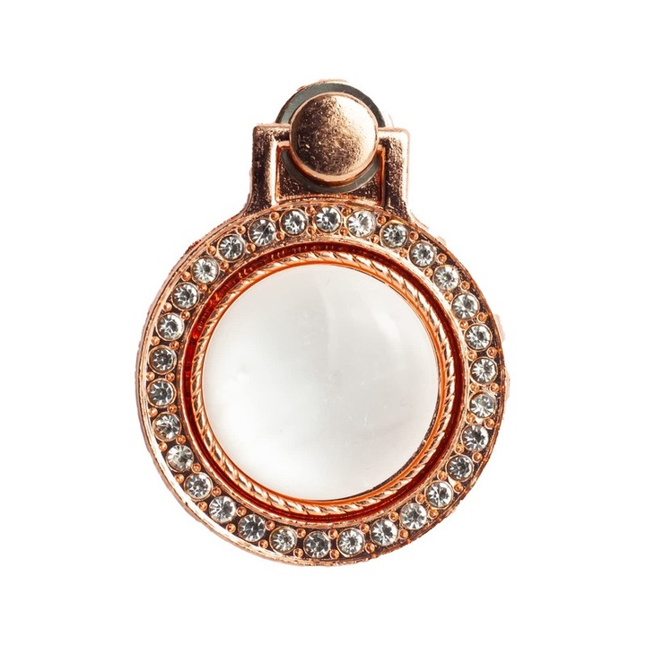 Telefontartó macskaszem műkővel, 360 forgatással, erős ragasztóval, rózsaszín arany/fehér