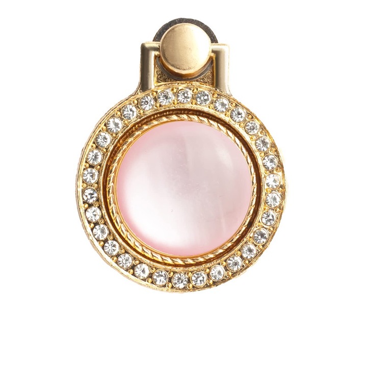 Telefontartó macskaszem műkővel, 360 forgatással, erős ragasztóval, arany/rózsaszín