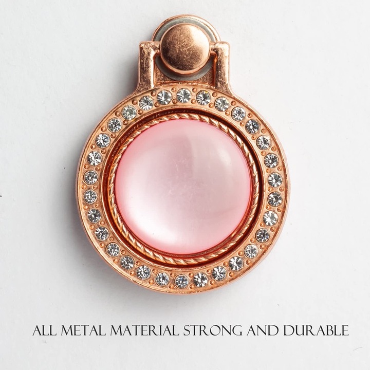 Telefontartó macskaszem műkővel, 360 forgatással, rózsaszín arany, univerzális